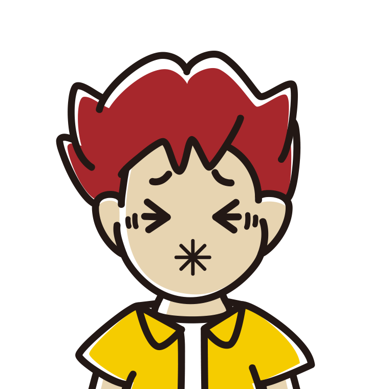酸っぱい顔の男子大学生のイラスト【色あり、背景なし】透過PNG