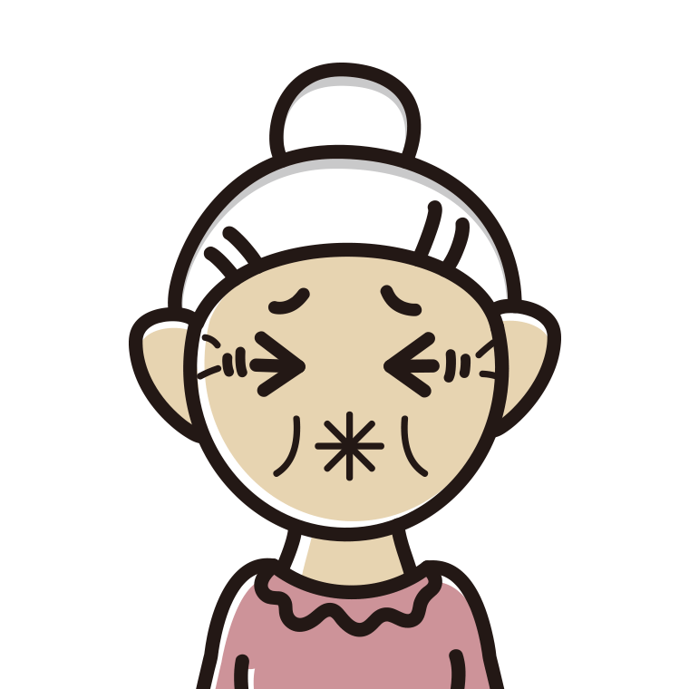 酸っぱい顔のおばあさんのイラスト【色あり、背景なし】透過PNG