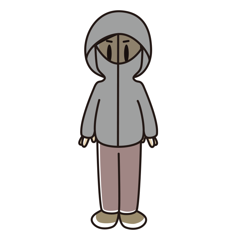 不審者パーカーを着る男性のイラスト【色あり、背景なし】透過PNG