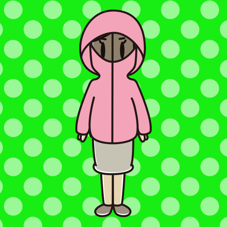 不審者パーカーを着る女性のイラスト【色、背景あり】PNG