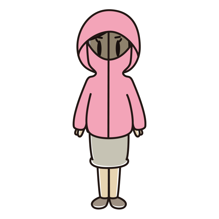 不審者パーカーを着る女性のイラスト【色あり、背景なし】透過PNG