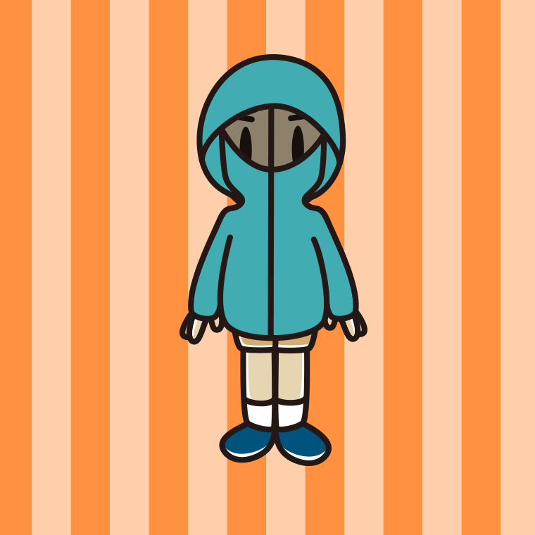 不審者パーカーを着る小学生男子のイラスト【色、背景あり】PNG
