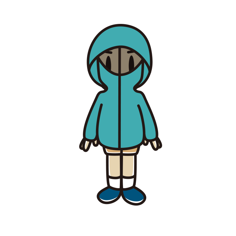 不審者パーカーを着る小学生男子のイラスト【色あり、背景なし】透過PNG