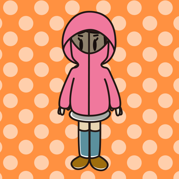 不審者パーカーを着る女子高校生のイラスト【色、背景あり】PNG