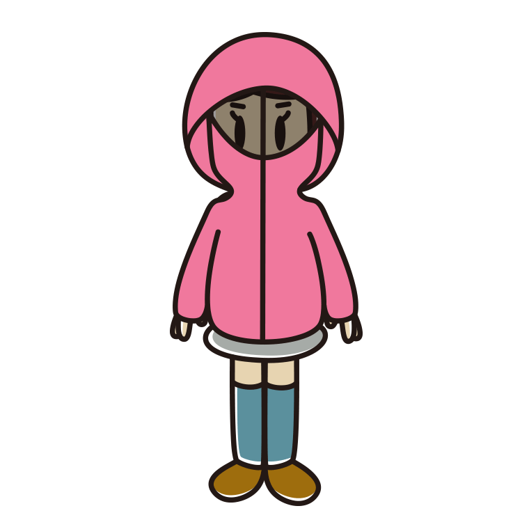 不審者パーカーを着る女子高校生のイラスト【色あり、背景なし】透過PNG