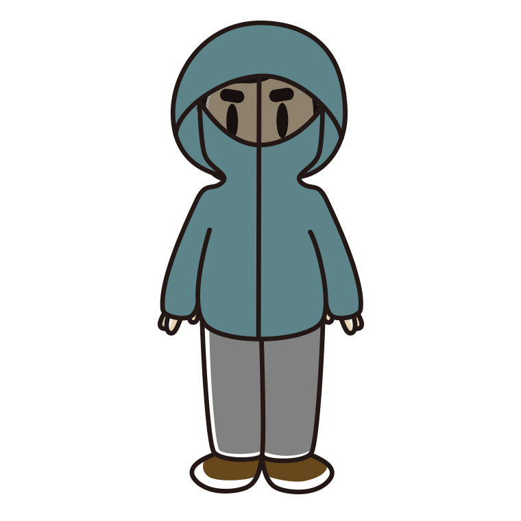 不審者パーカーを着るおじさんのイラスト【色あり、背景なし】透過PNG