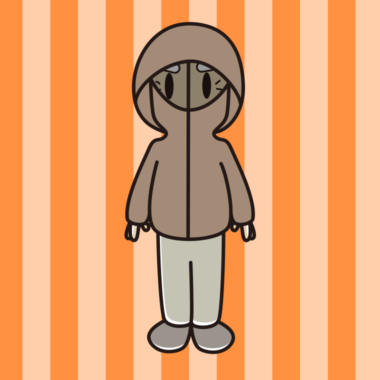 不審者パーカーを着るおじいさんのイラスト【色、背景あり】PNG