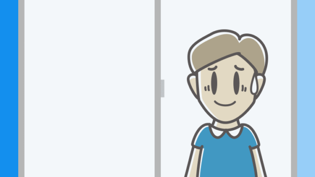 窓で苦笑いする男性のイラスト【色、背景あり】PNG