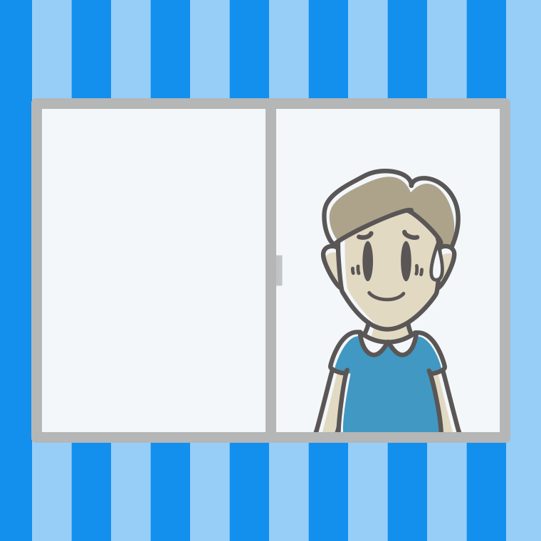 窓で苦笑いする男性のイラスト【色、背景あり】PNG