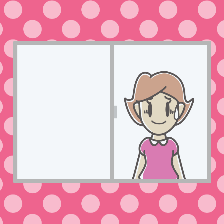 窓で苦笑いする女性のイラスト【色、背景あり】PNG