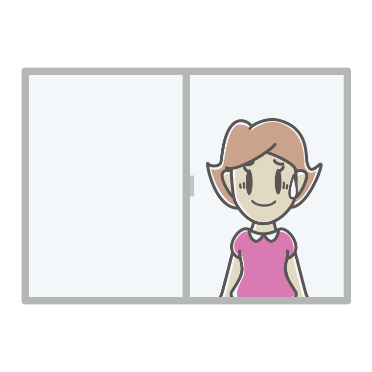 窓で苦笑いする女性のイラスト【色あり、背景なし】透過PNG
