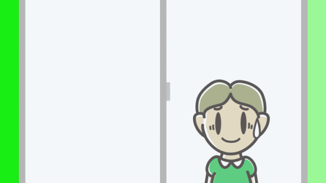 窓で苦笑いする小学生男子のイラスト【色、背景あり】PNG