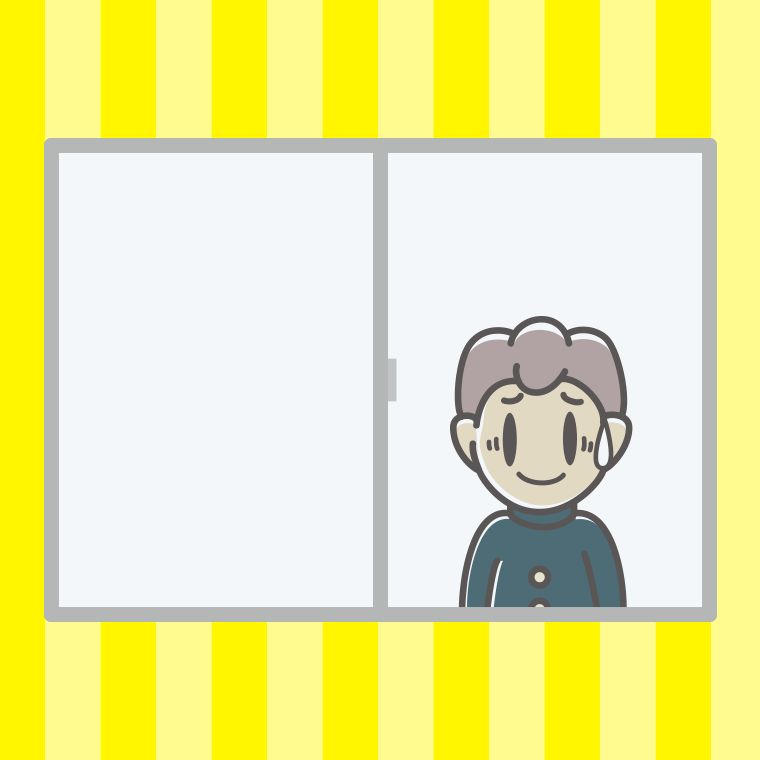 窓で苦笑いする男子中学生のイラスト【色、背景あり】PNG