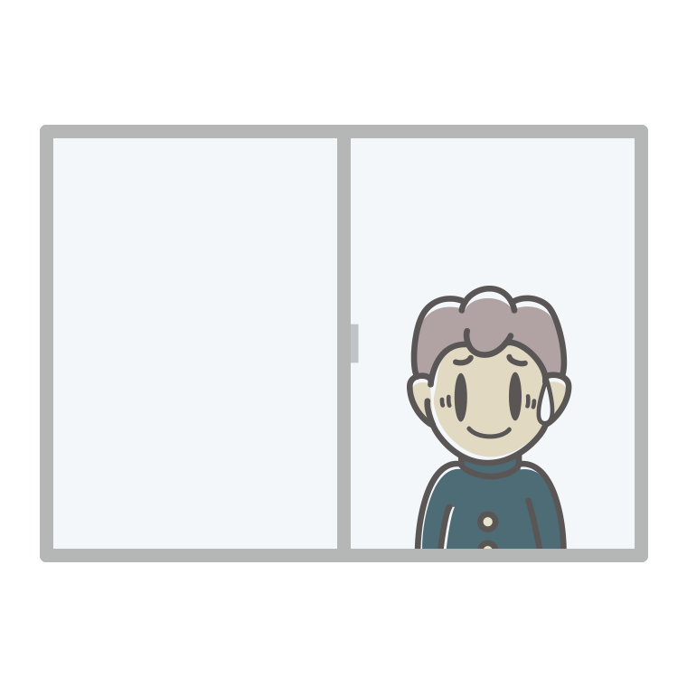 窓で苦笑いする男子中学生のイラスト【色あり、背景なし】透過PNG