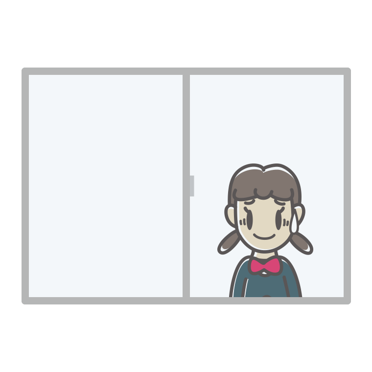 窓で苦笑いする女子中学生のイラスト【色あり、背景なし】透過PNG