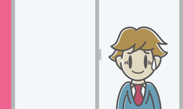 窓で苦笑いする男子高校生のイラスト【色、背景あり】PNG