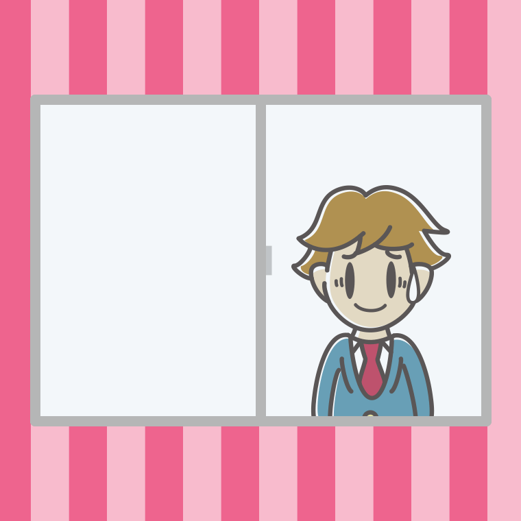 窓で苦笑いする男子高校生のイラスト【色、背景あり】PNG
