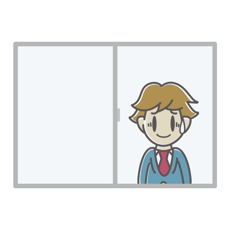 窓で苦笑いする男子高校生のイラスト【色あり、背景なし】透過PNG
