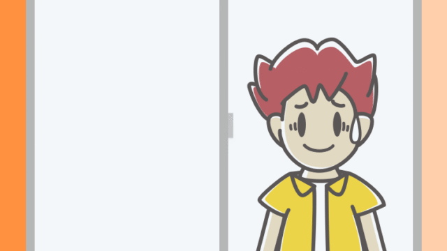 窓で苦笑いする男子大学生のイラスト【色、背景あり】PNG