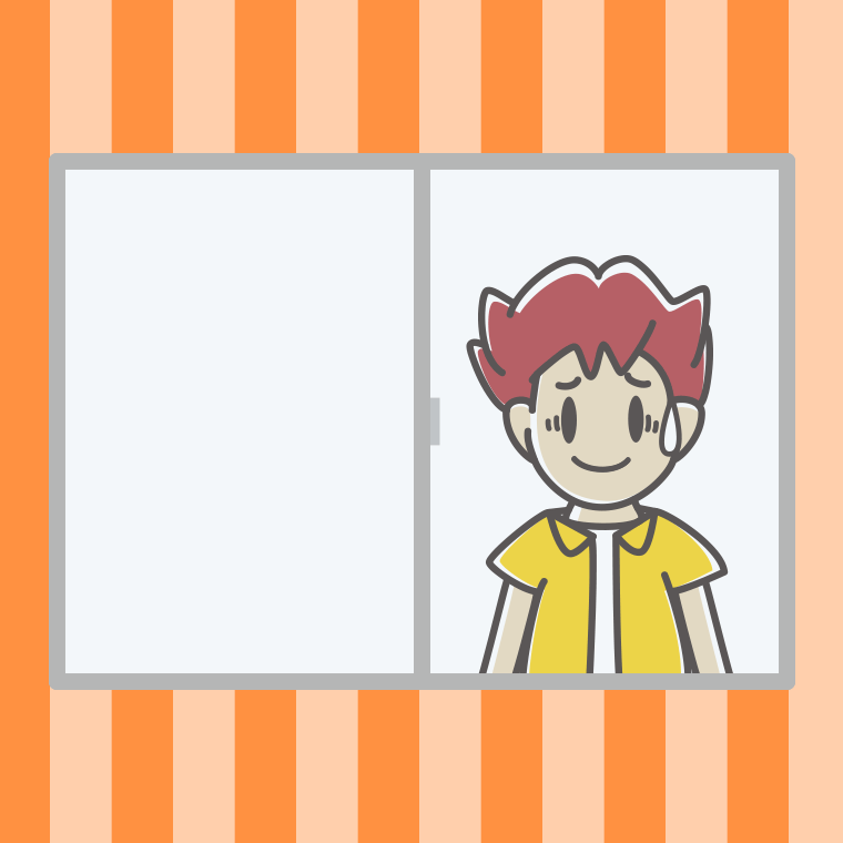 窓で苦笑いする男子大学生のイラスト【色、背景あり】PNG
