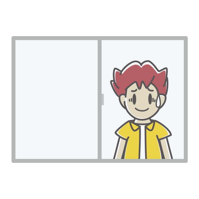 窓で苦笑いする男子大学生のイラスト【色あり、背景なし】透過PNG