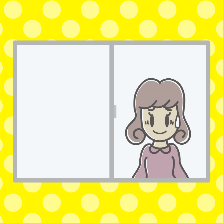 窓で苦笑いする女子大学生のイラスト【色、背景あり】PNG