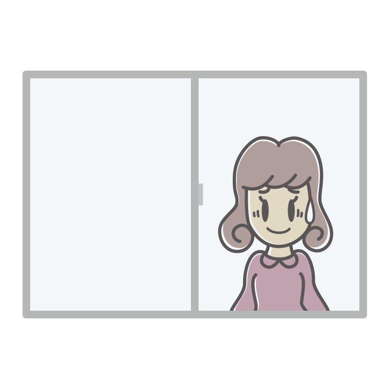 窓で苦笑いする女子大学生のイラスト【色あり、背景なし】透過PNG