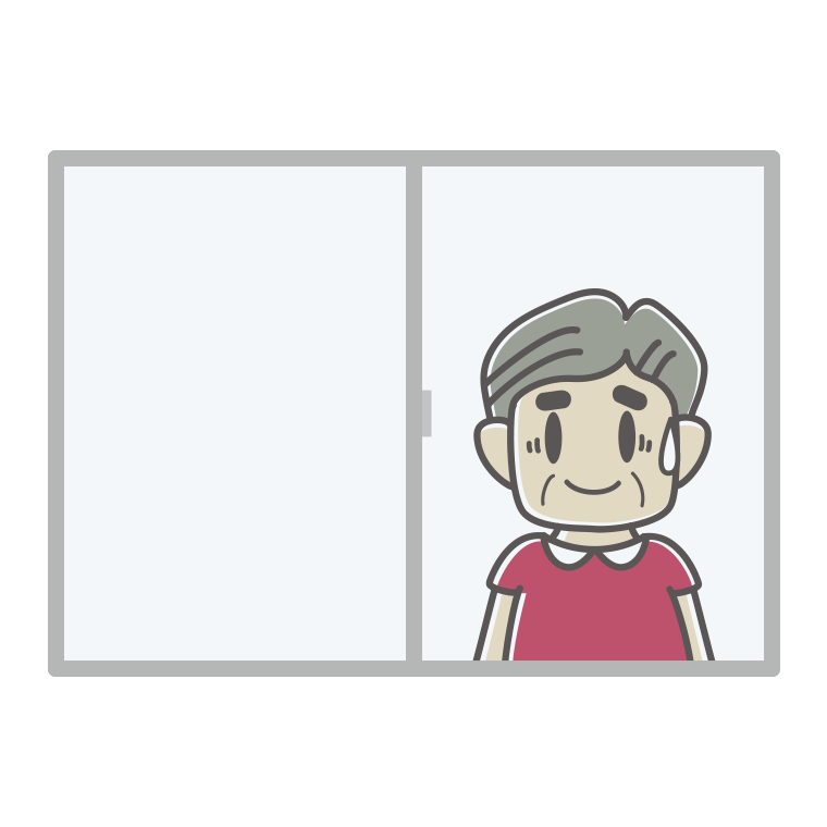 窓で苦笑いするおじさんのイラスト【色あり、背景なし】透過PNG
