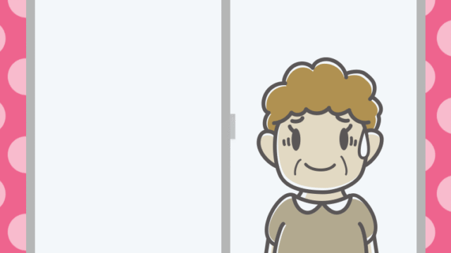 窓で苦笑いするおばさんのイラスト【色、背景あり】PNG