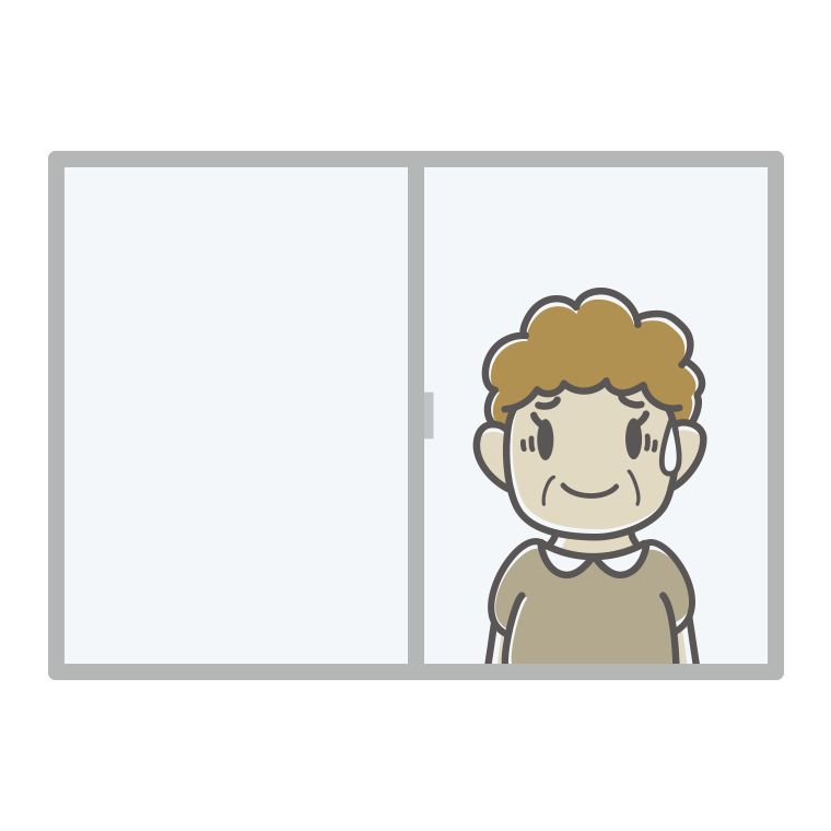 窓で苦笑いするおばさんのイラスト【色あり、背景なし】透過PNG
