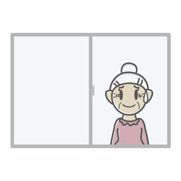 窓で苦笑いするおばあさんのイラスト【色あり、背景なし】透過PNG