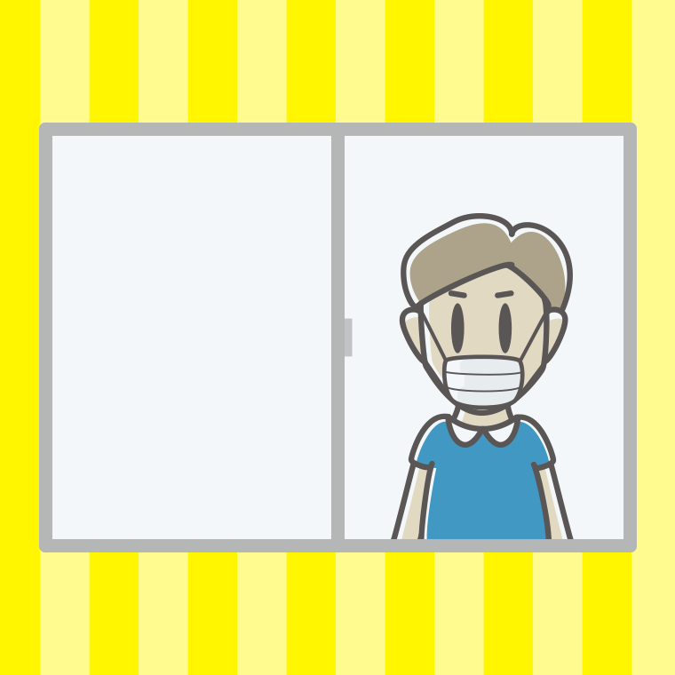 窓にいるマスクの男性のイラスト【色、背景あり】PNG