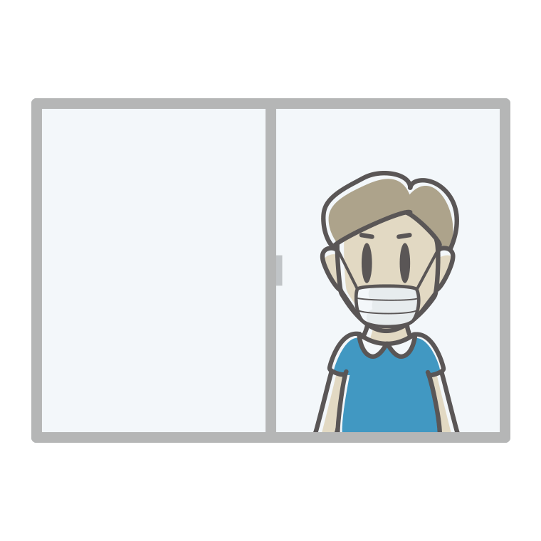 窓にいるマスクの男性のイラスト【色あり、背景なし】透過PNG