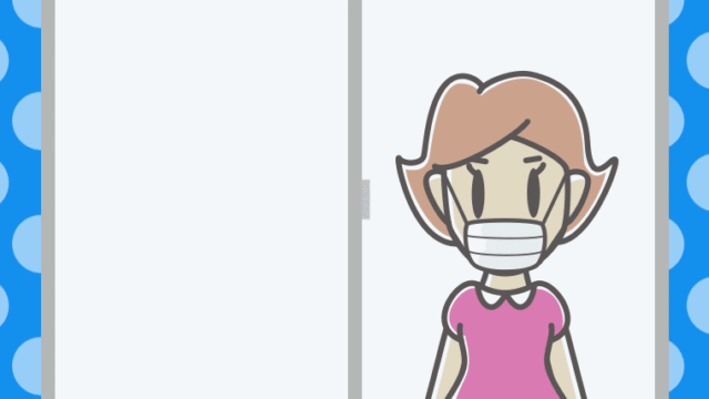 窓にいるマスクの女性のイラスト【色、背景あり】PNG