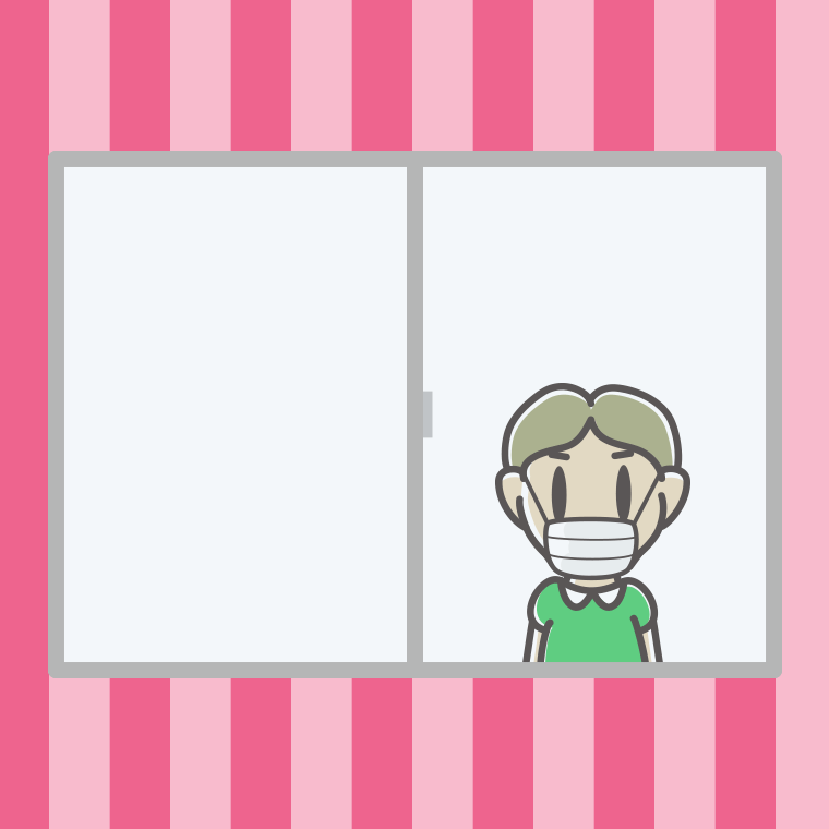 窓にいるマスクの小学生男子のイラスト【色、背景あり】PNG