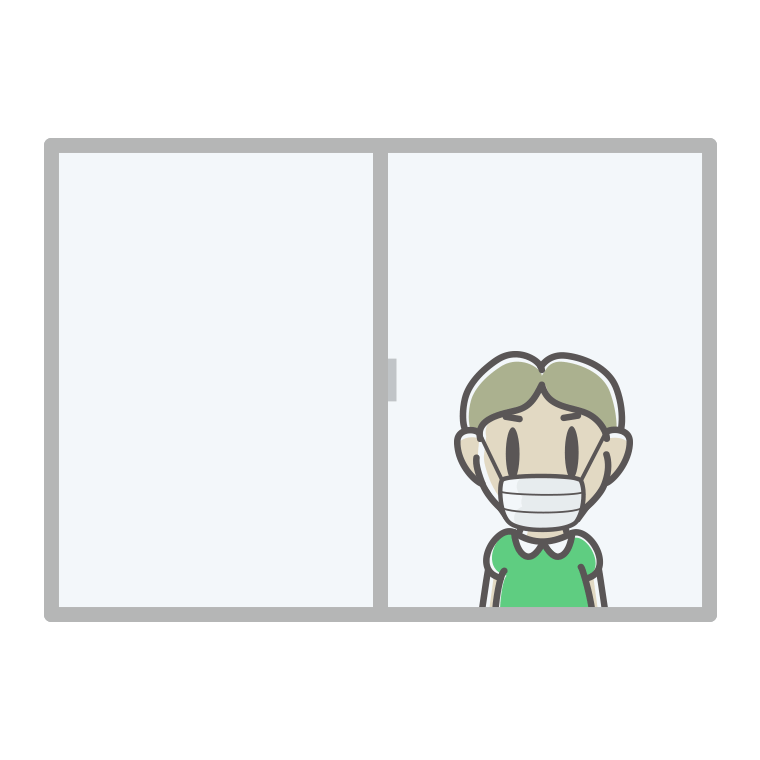 窓にいるマスクの小学生男子のイラスト【色あり、背景なし】透過PNG