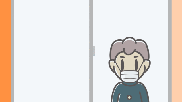 窓にいるマスクの男子中学生のイラスト【色、背景あり】PNG