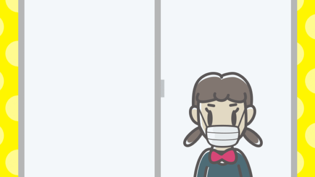 窓にいるマスクの女子中学生のイラスト【色、背景あり】PNG