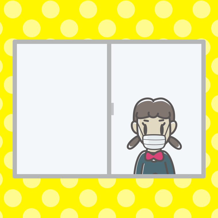 窓にいるマスクの女子中学生のイラスト【色、背景あり】PNG