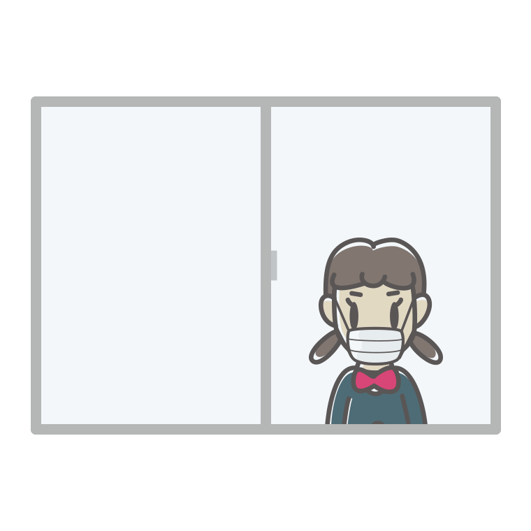 窓にいるマスクの女子中学生のイラスト【色あり、背景なし】透過PNG