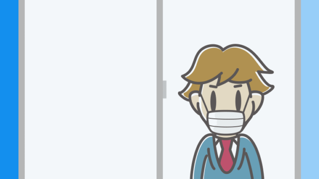 窓にいるマスクの男子高校生のイラスト【色、背景あり】PNG