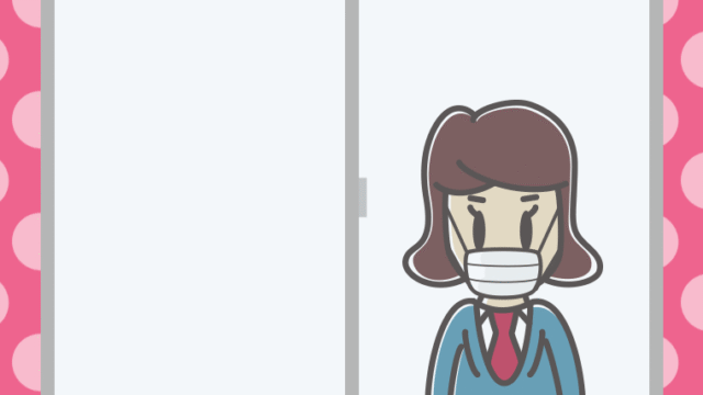 窓にいるマスクの女子高校生のイラスト【色、背景あり】PNG