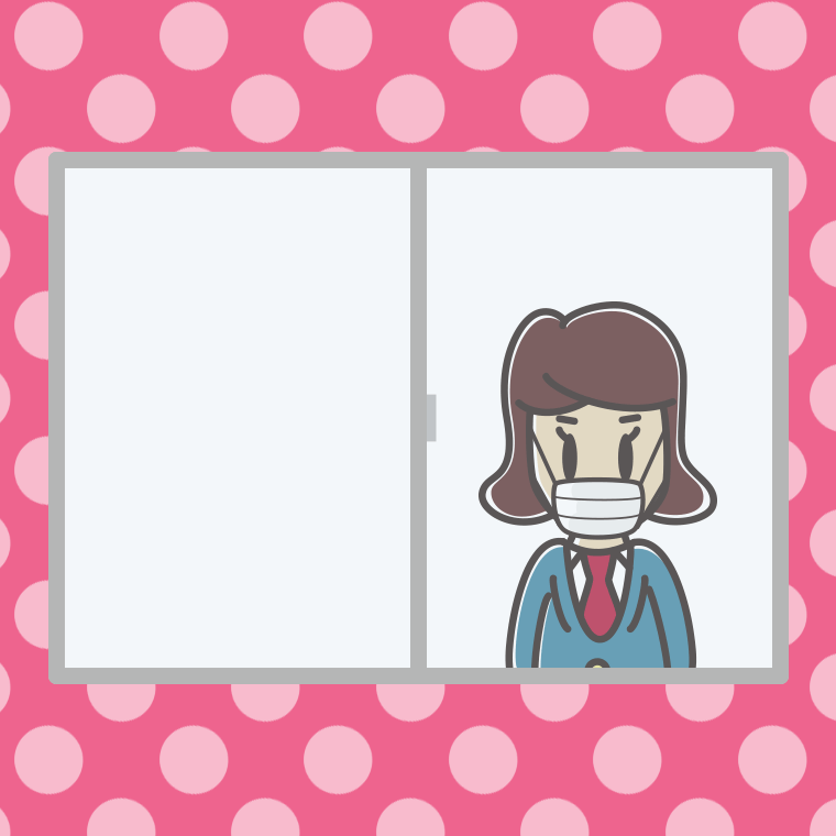 窓にいるマスクの女子高校生のイラスト【色、背景あり】PNG
