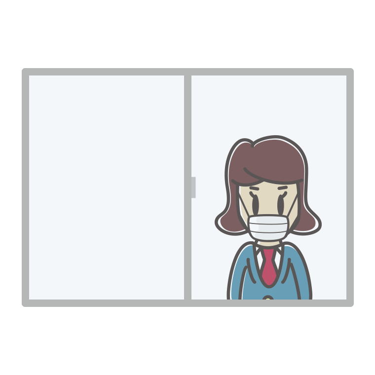 窓にいるマスクの女子高校生のイラスト【色あり、背景なし】透過PNG
