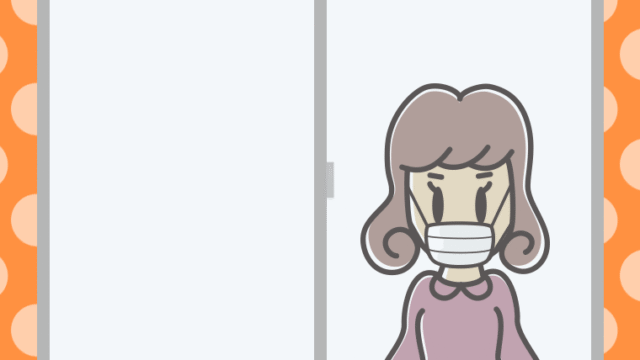 窓にいるマスクの女子大学生のイラスト【色、背景あり】PNG