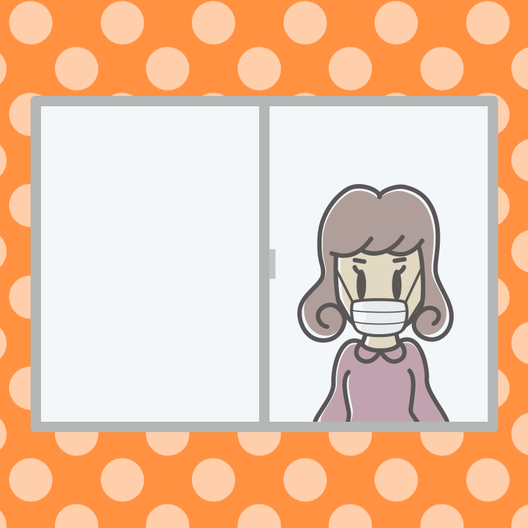 窓にいるマスクの女子大学生のイラスト【色、背景あり】PNG