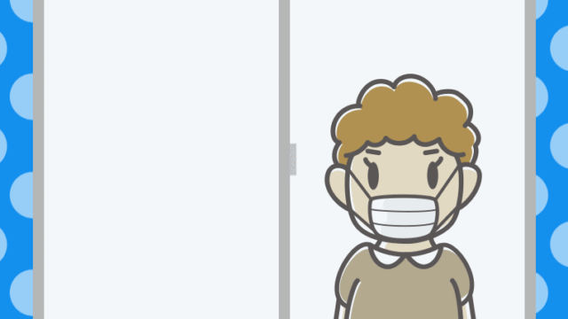 窓にいるマスクのおばさんのイラスト【色、背景あり】PNG