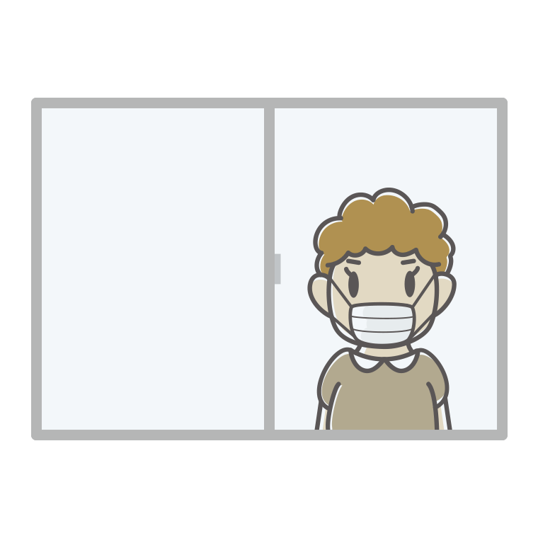 窓にいるマスクのおばさんのイラスト【色あり、背景なし】透過PNG