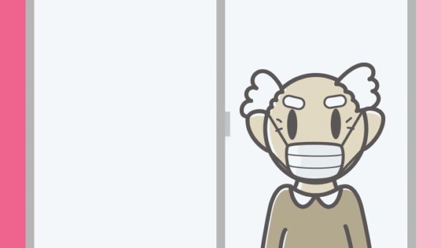 窓にいるマスクのおじいさんのイラスト【色、背景あり】PNG