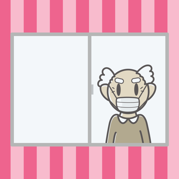 窓にいるマスクのおじいさんのイラスト【色、背景あり】PNG